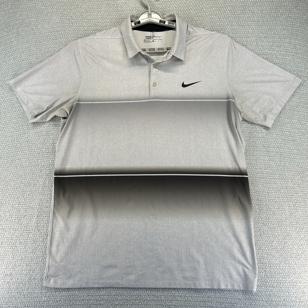 Nike‎ Golf Shirt Mens XL Gray Mobility Stripe Polo Stretch Performance 725537